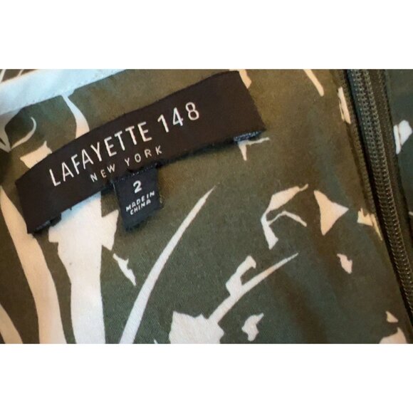 Lafayette 148 Olive Green Tropical Floral Dress‎ Size 2 - Picture 4 of 10